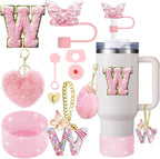 9PCS Accessory Set for Stanley Cup 30oz 40oz Butterfly Straw Cover Cap Silicone Boot Charm Initials Sticker Spill Proof Stopper