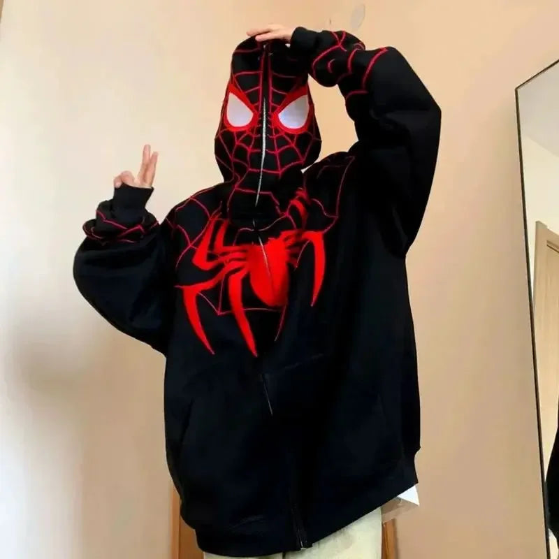 American Style Spiderman Sweatshirt Men Hip Hop Heavyweight Hardcore Cardigan Jacket Spring Autumn Design Sensibility Hooded Top