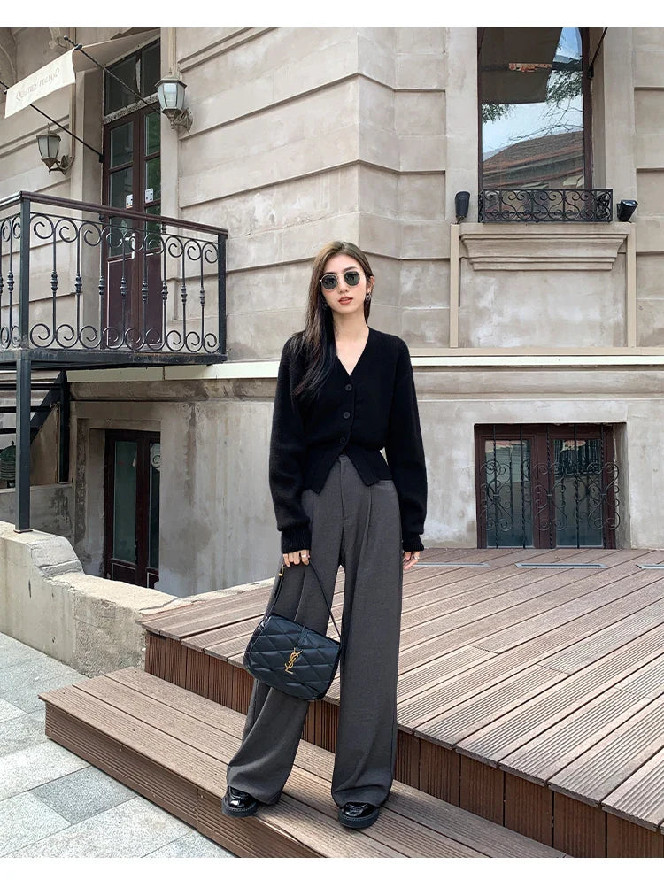 AOSSVIAO Knitted Casual Cardigan 2025 Autumn Winter Elegance Solid Color V-neck Sweater Unique and Niche Slim Fit Tops