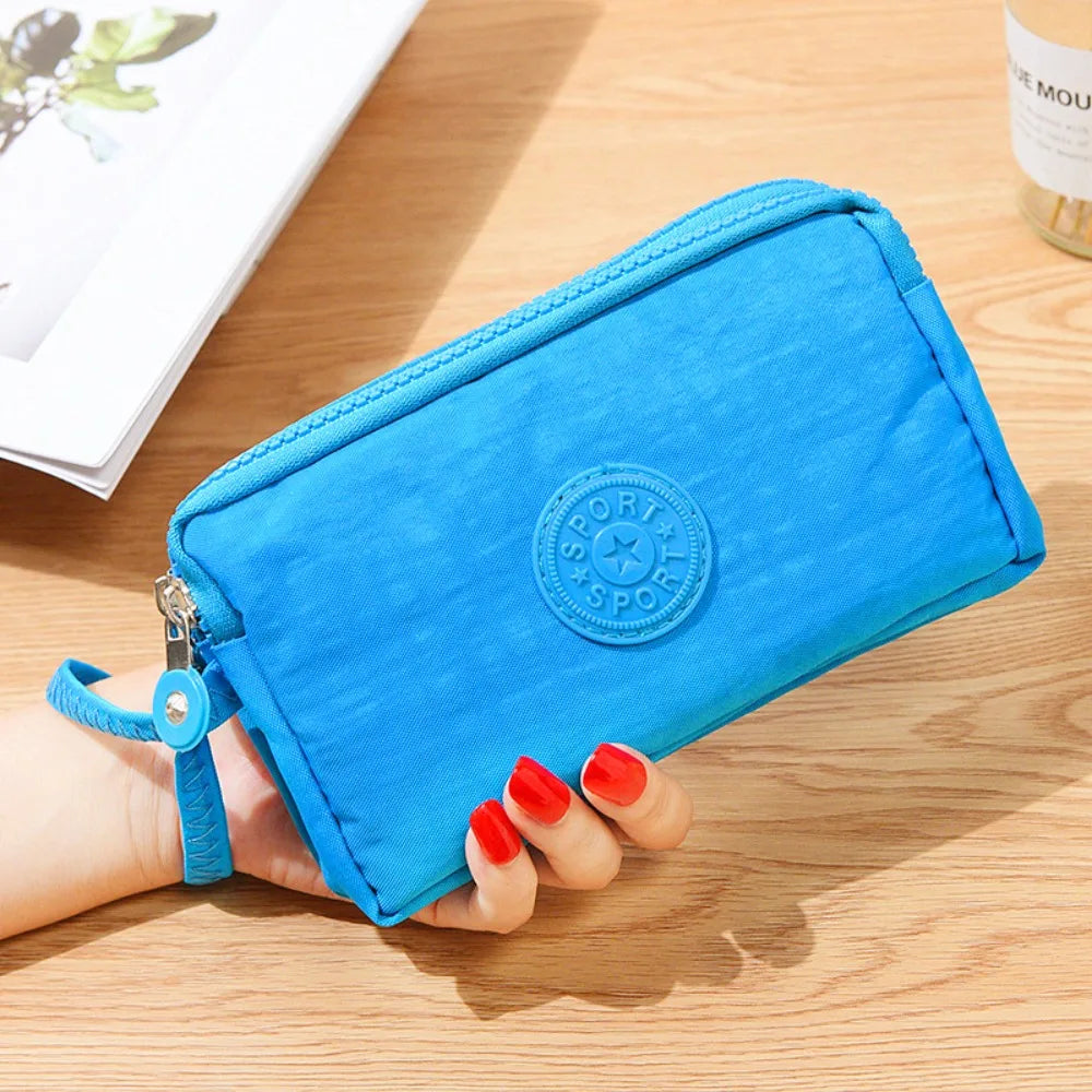 Bags Fabric Phone Purse Solid Color Coin Purse Three Zippers Bags Korean Style Wallets Women Wallets Wrinkle Clutch Bag