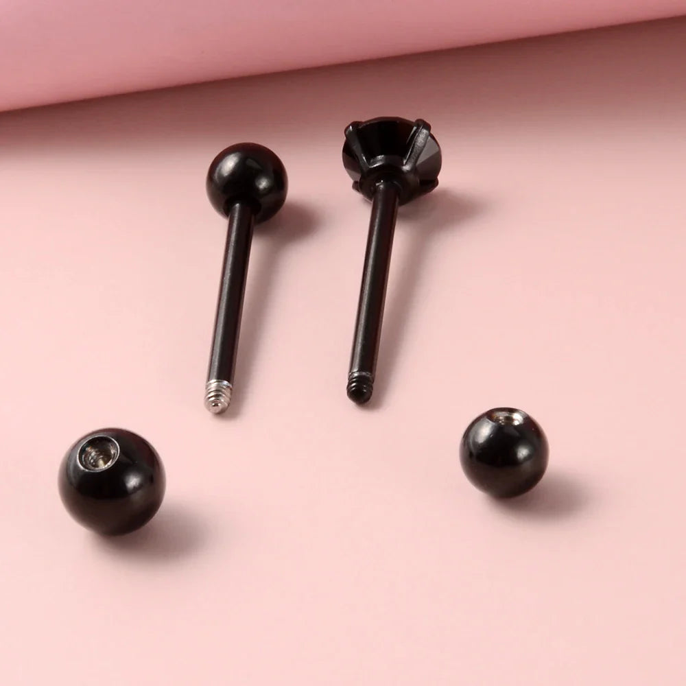 2PCS Anti-Allergy Surgical Steel  Prong Zircon Tongue Barbell Piercings Ball Tongue Barbell Rings Fashion Piercing Jewelry
