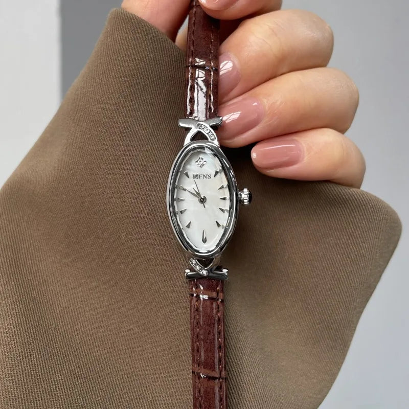 2025 Luxury Women's Quartz Watch Oval Sapphire Casual Ladies Clock Waterproof Brown Leather Elegant Ladies Watch