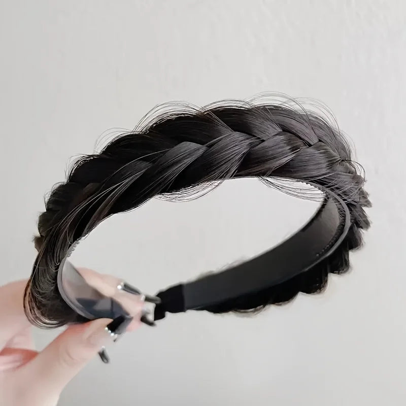 Elegant Bohemian Braided Wig Headband for Women - Non-Slip Teeth Design, Vintage/Boho Style, Plastic Hair