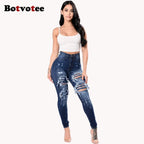 Botvotee Ripped Skinny High Waisted Pencil Jeans for Women Casual Y2K Streetwear Denim Pants Dark Blue Elastic Jeans Woman