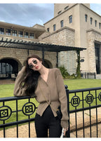 AOSSVIAO Knitted Casual Cardigan 2025 Autumn Winter Elegance Solid Color V-neck Sweater Unique and Niche Slim Fit Tops