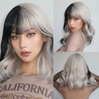 Allbell Magique Short Wavy Wig Bob Curly Wig With Bangs Dirty Orange Lolita Wigs Natural Synthetic Wig For Woman Heat Resistant