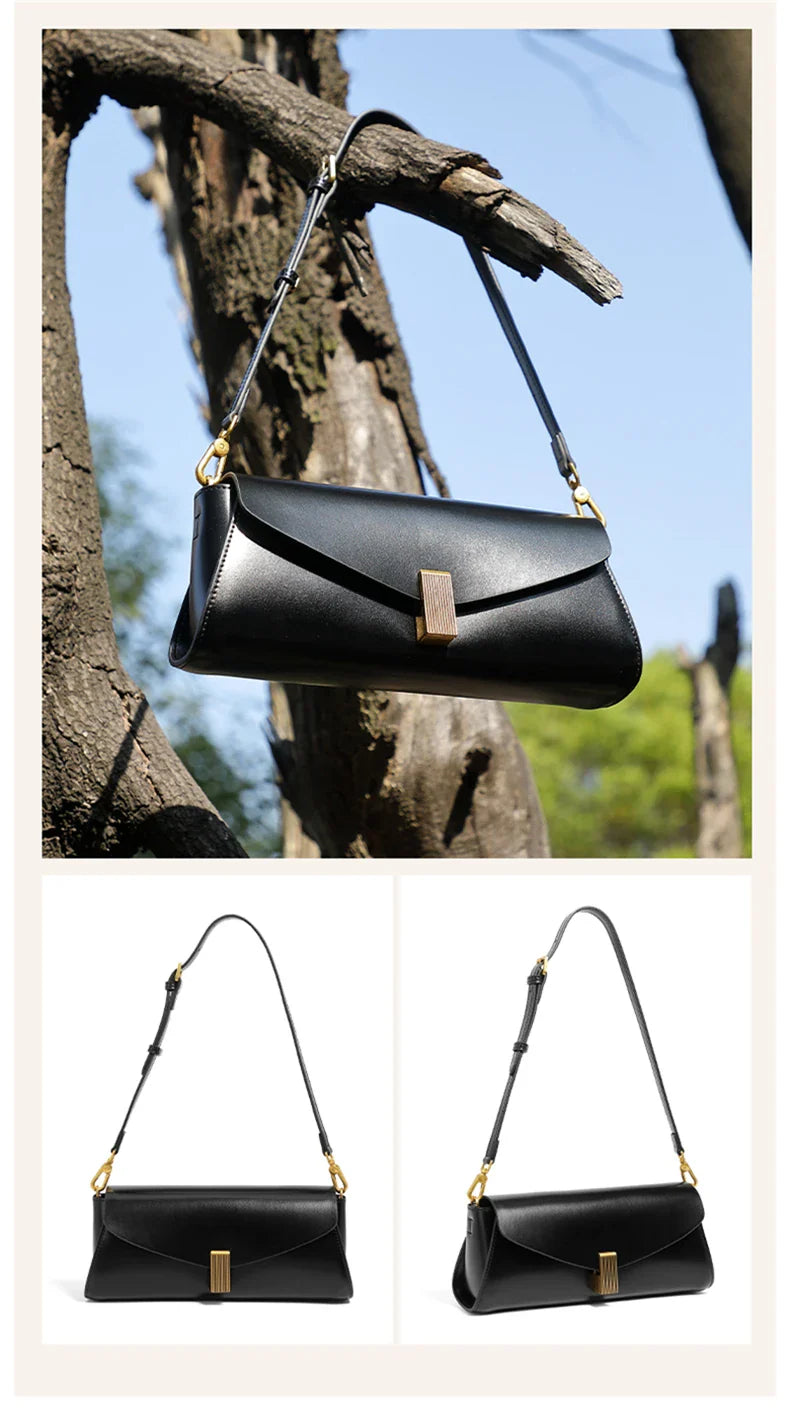 Burminsa Trendy Genuine Leather Underarm Shoulder Bags For Women 2025 Luxury Designer Crossbody Purses Flap Lock Ladies Handbags