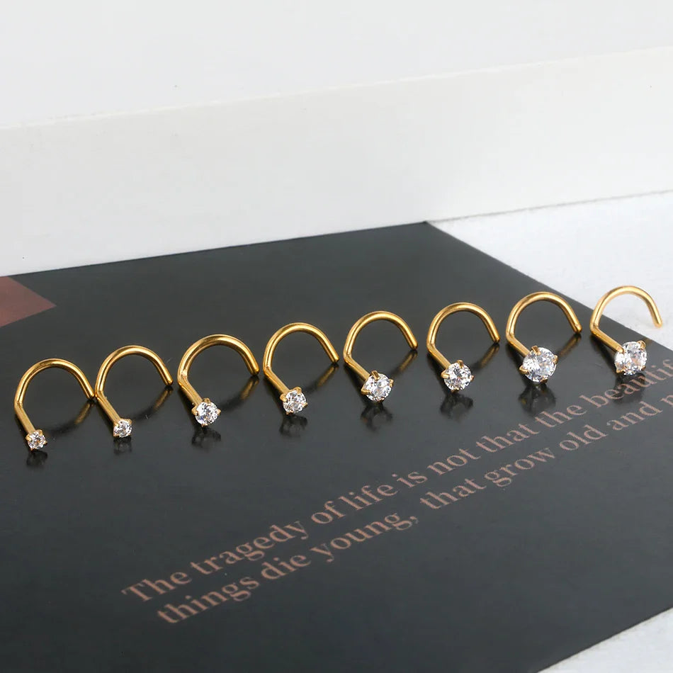 1PC Titanium 18G /20G 1.5/2/2.5/3mm Zircon Gem Nose Stud Piercing Screw Prong CZ Nostril Earring Nariz Piercings Sexy Jewelry