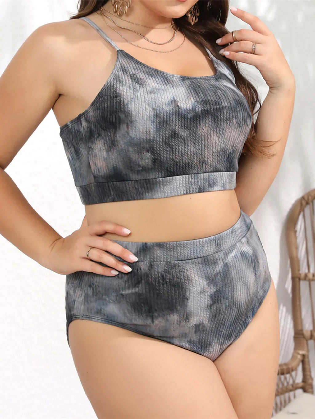 0XL - 4XL Tie Dye Bikini Large Size Swimwear Plus Size Women Swimsuit Female Two-pieces Bikini set Bather Bathing Suit V4841B