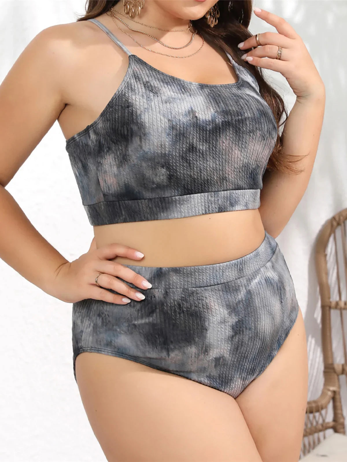 0XL - 4XL Tie Dye Bikini Large Size Swimwear Plus Size Women Swimsuit Female Two-pieces Bikini set Bather Bathing Suit V4841B