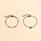 Double Tiny Heart Chain Anklets for Men Women Teen Girls, Black Tone, Ankle Bracelets Hypoallergenic Adjustable