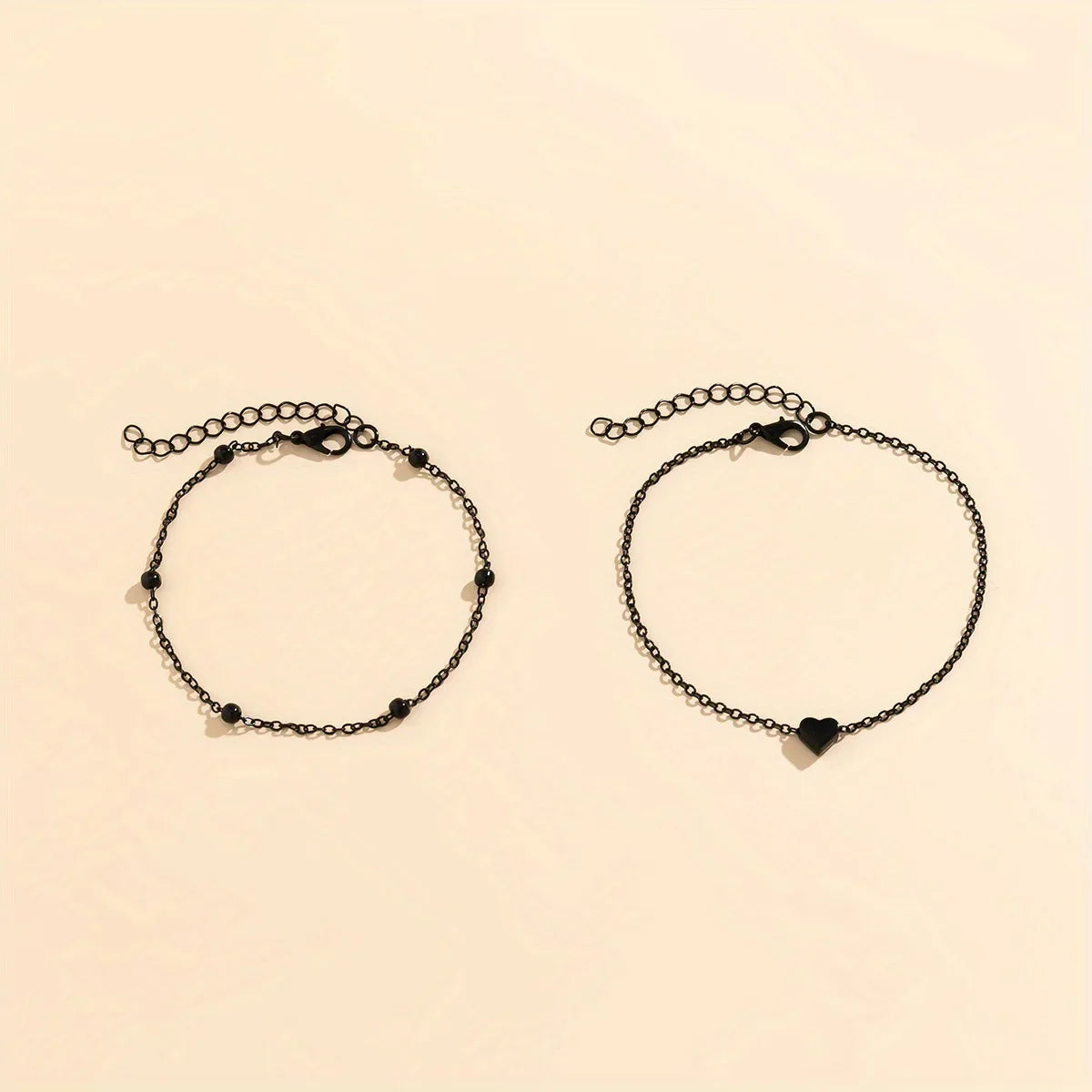 Double Tiny Heart Chain Anklets for Men Women Teen Girls, Black Tone, Ankle Bracelets Hypoallergenic Adjustable