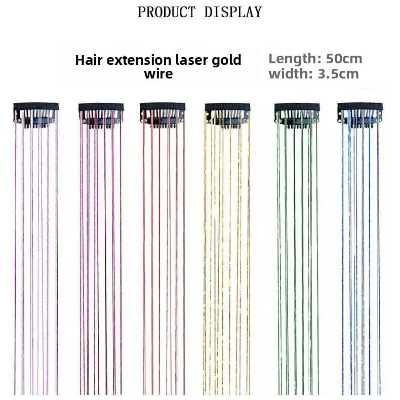 6-Piece Set BB Clip Tinsel Hair Metal Laser Gold Thread PET Laser Thread Highlighting Cross-Border Hair Accessories