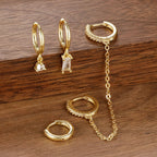 4PCS Exquisite Stainless Steel Long Chain Pendant Earrings Set for Woman Little Huggies Hoop Earrings Cartilage Piercing Jewelry