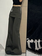 Botvotee Fake Two-Piece Plus size Wide Leg Jeans for Women 2025 New Y2k Fashion Streetwear High Waisted Flare Denim Pants