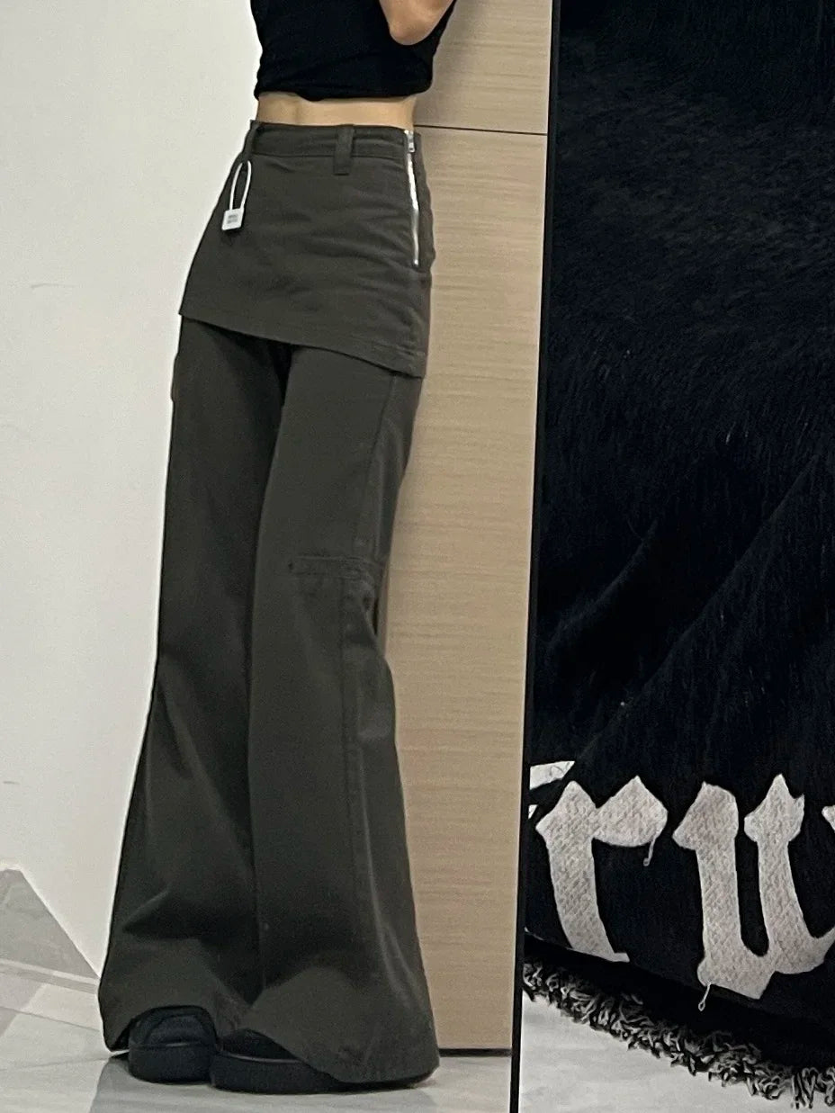 Botvotee Fake Two-Piece Plus size Wide Leg Jeans for Women 2025 New Y2k Fashion Streetwear High Waisted Flare Denim Pants