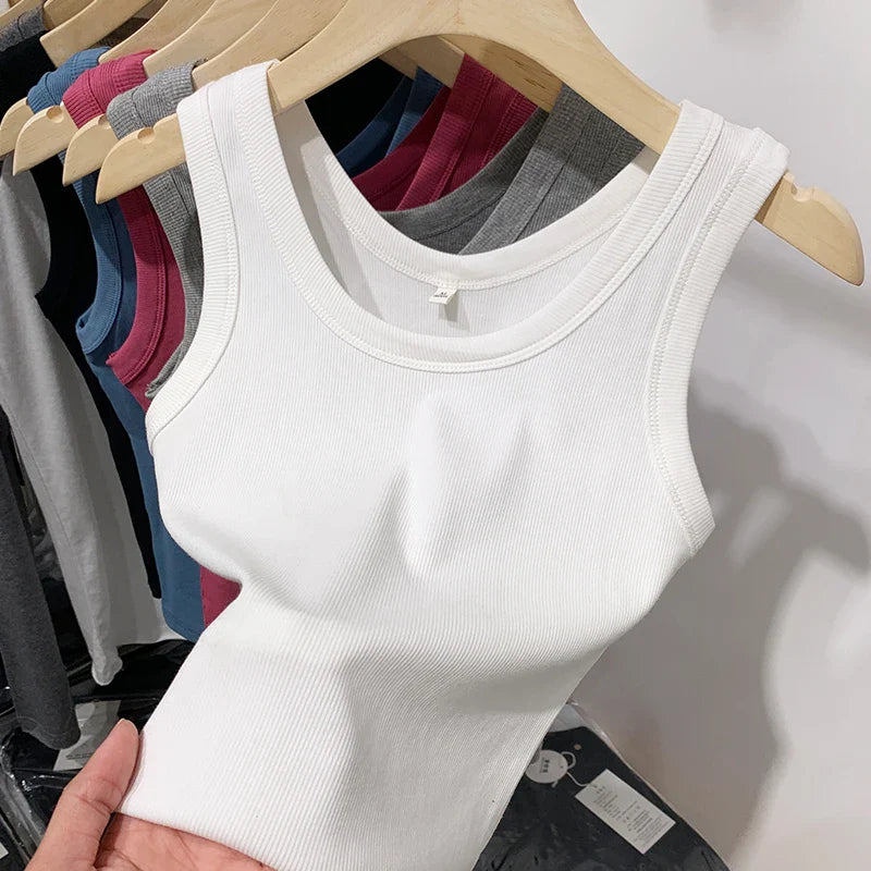 2025 Summer Women Sleeveless Tank Tops Fashion Crop Top O-neck Fitness Knitted Ribbed Vest Female Solid Camis Cropped Streetwear
