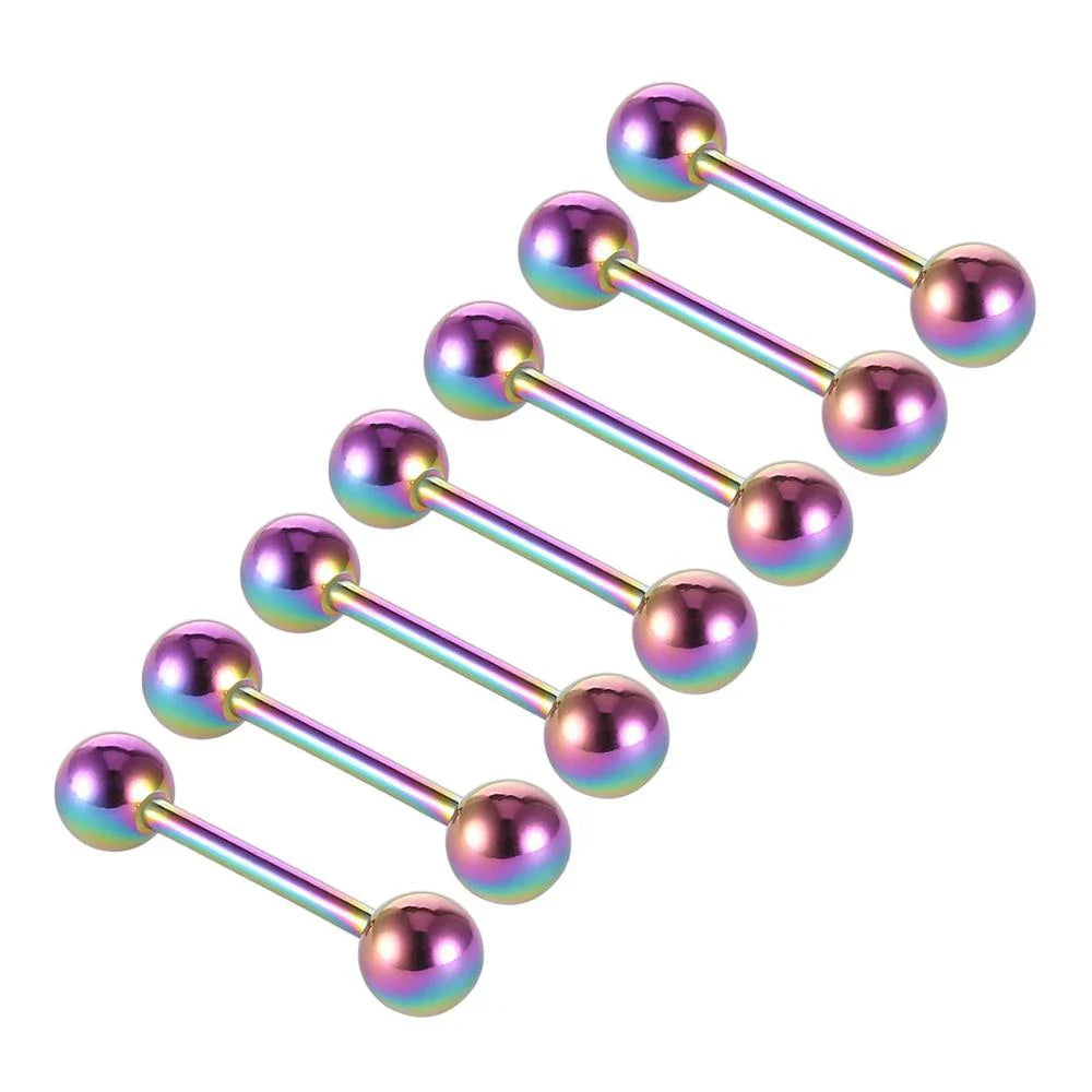 7pcs/lot Titanium Plated Piercing Tongue Rings Bars Girls 14G Tongue Piercing Barbells Stainless Steel Body Jewelry SD84