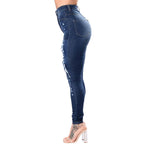 Botvotee Ripped Skinny High Waisted Pencil Jeans for Women Casual Y2K Streetwear Denim Pants Dark Blue Elastic Jeans Woman