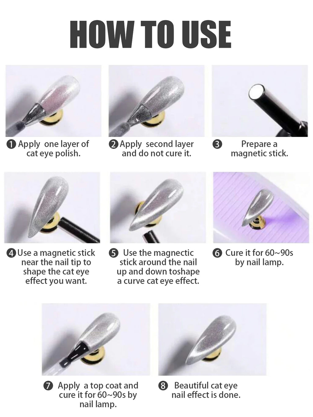 1-3pcs PSK 2025 New Whitening Purple Glass Beads Starry Crystal Nail Art Purple Glass Bead Cat Eye Gel Nail Polish Nail Supplies