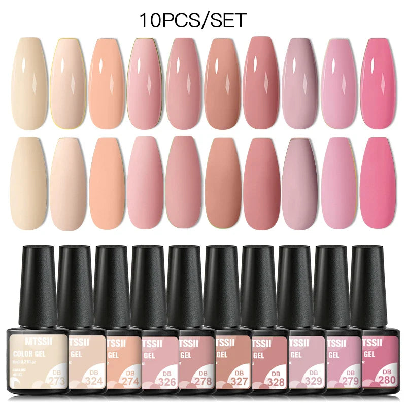 10PCS/Set Gel Nail Polish Set 125 Colors Glitter Semi Permanent Hybrid Gel Varnishes Base Top Coat Soak Off UV LED Nail Art Gel