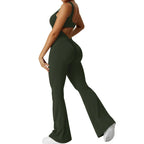 2025 Summer New Women's Sexy Hottie Style Backless One-piece Suit Sports Fitness Yoga Pullover One-piece Suit Flared Pants