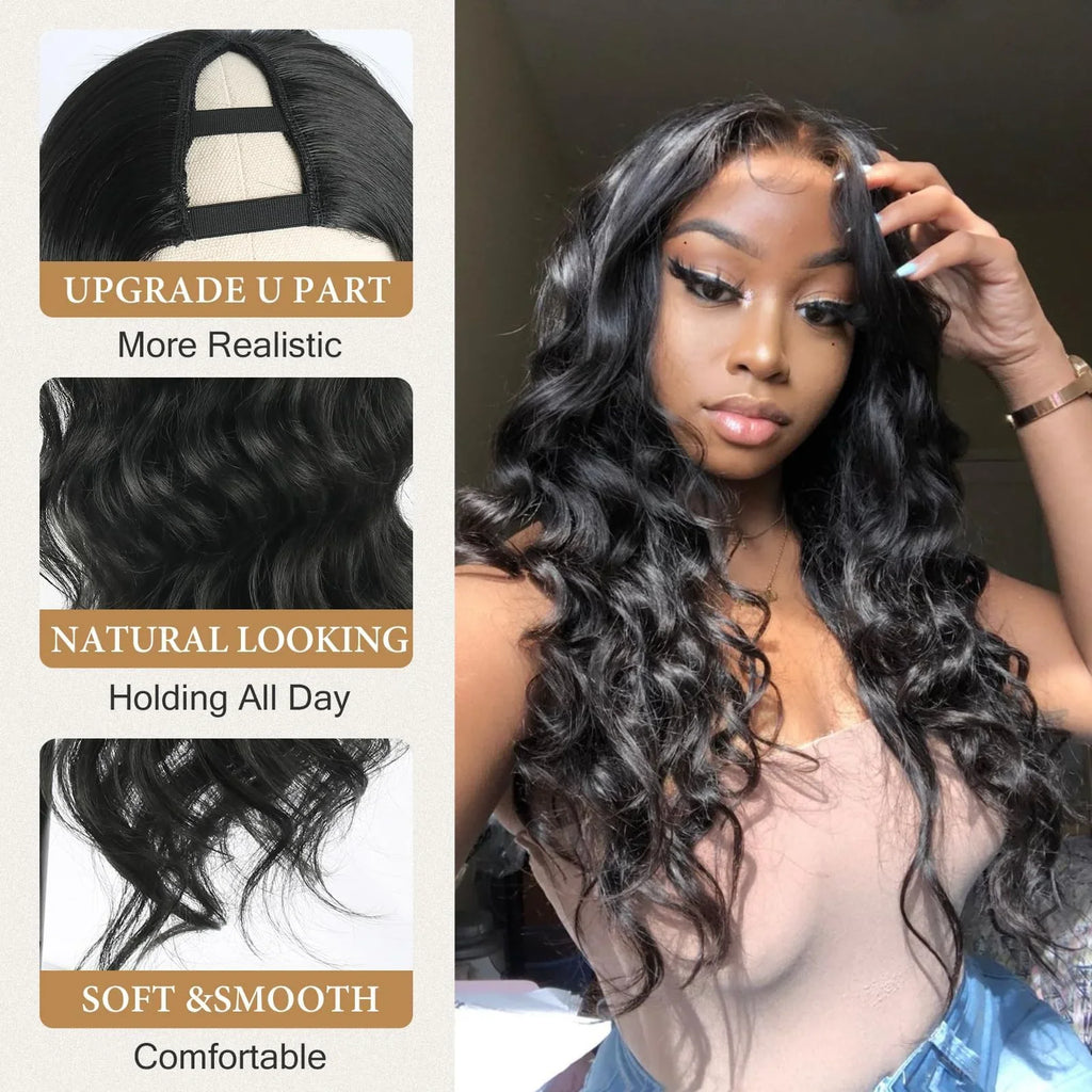 Body Wave V Part Wigs Human Hair 250% Density For Women Full Head Clip In Half Wig No Leave Out Body Wave Wig For Black Women