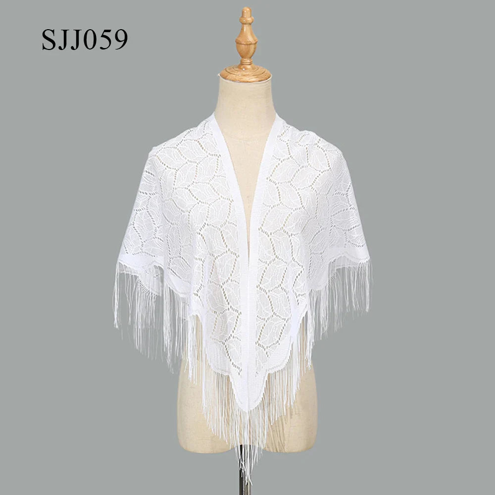 2024 White/Black Catholic Woman Spanish Style Lace Tassel Church Veil Head Covering Long Veil Floral Scarves Wedding Accessories