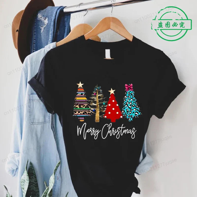 Christmas Lights Xmas Tree Print Fashion Graphic Women Tops Women Tshirt Tee Funny Christmas Party Aesthetic Shirt Camisas Mujer