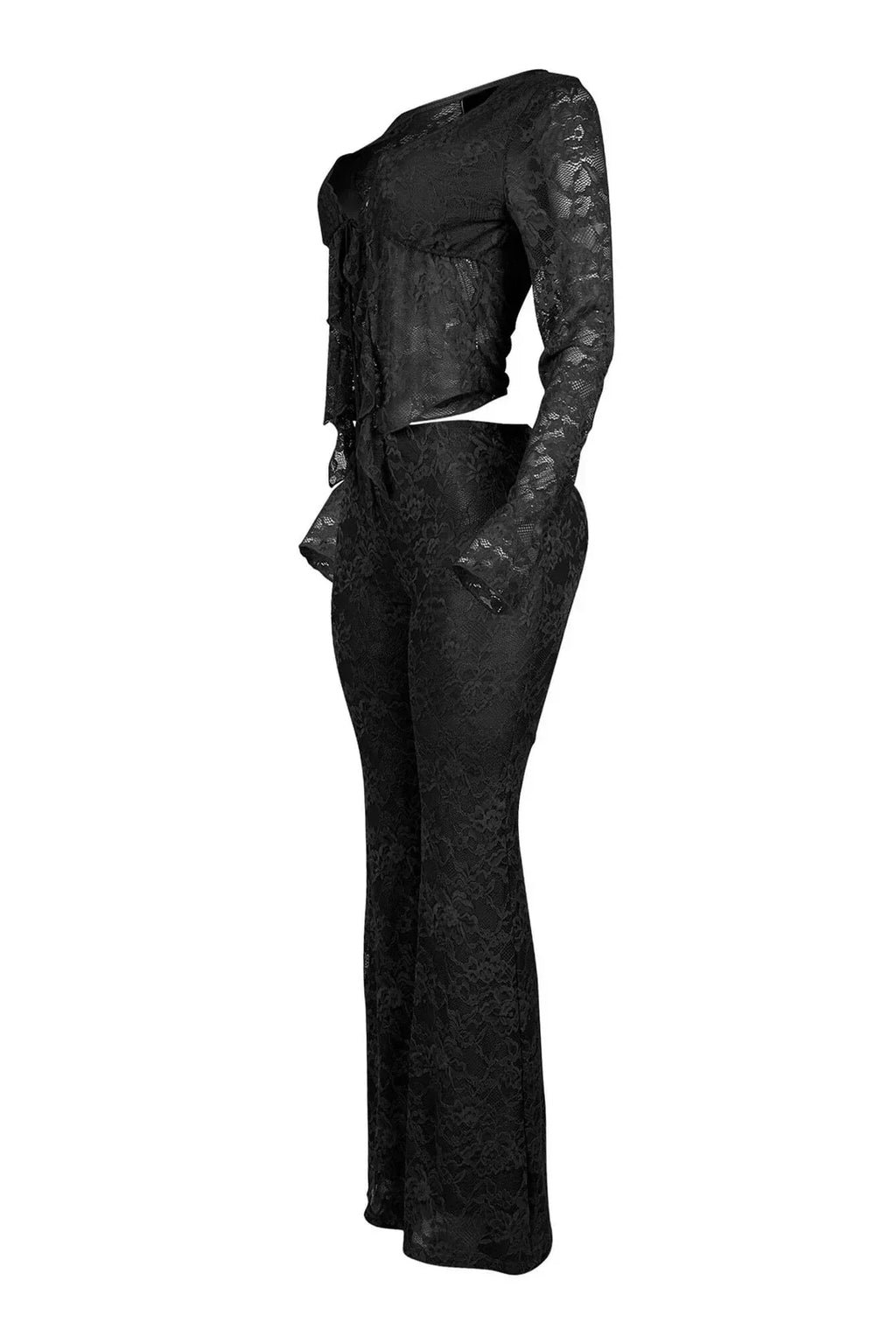 2025 Women's Set Long Sleeve Lace See Through Shirt + Long Pants Street Evening Sexy Two 2Piece Sets Outfits Tracksuit