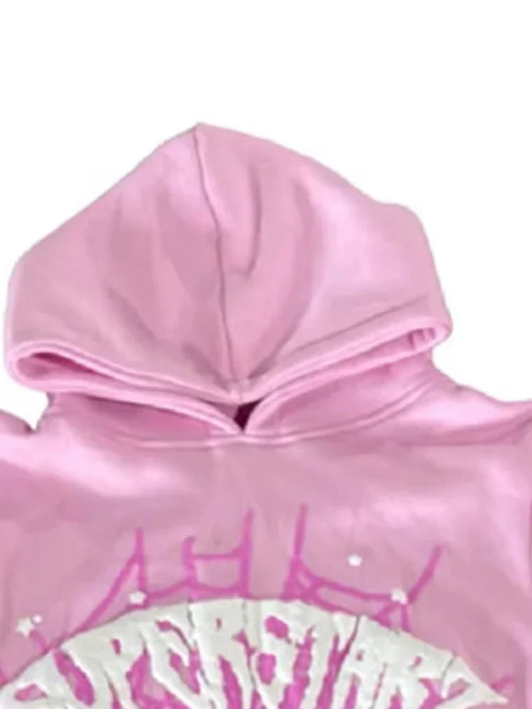 BIG PROMOTION Y2K European and American Autumn/Winter Men's Hip Hop Street Spider Web Letter Printed Loose Hooded Sweater