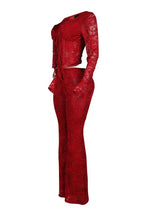 2025 Women's Set Long Sleeve Lace See Through Shirt + Long Pants Street Evening Sexy Two 2Piece Sets Outfits Tracksuit