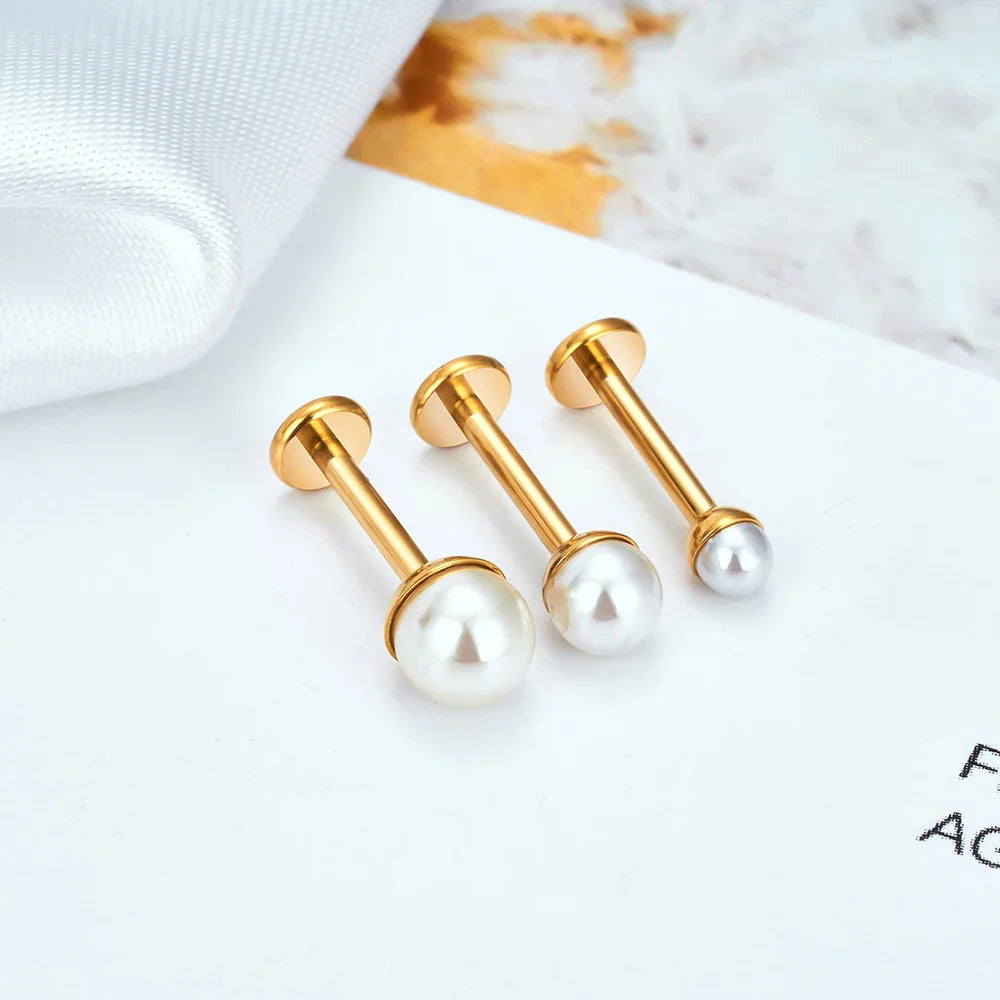 ASTM F136 Titanium 16G Bowl shaped Pearl Earring Helix Tragus Cartilage Stud Earlobe Lip Piercing Jewelry
