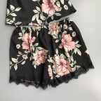 2pcs/set Women Silk Satin Lace Robe Shorts Sleepwear Babydoll Nightdress Pajamas