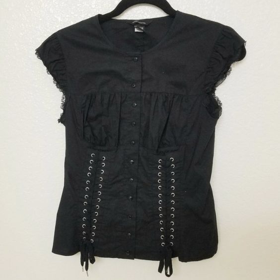 Dourbesty Chic Bandage Crop Top Y2k Vintage Grunge Black T-Shirts Women Button Slim Croset Aesthetic Punk Style Gothic Bustiers