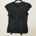 Dourbesty Chic Bandage Crop Top Y2k Vintage Grunge Black T-Shirts Women Button Slim Croset Aesthetic Punk Style Gothic Bustiers