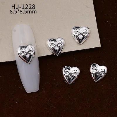 20PCS 3D Glossy Gold Silver Metallic Love Heart Various Crook Frame Solid Alloy Nail Art Rhinestones Decorations Manicure Charms
