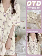 Cute Girl's Summer Cotton Linen ort Sve Nightgown Home Clothes Set Bear Print Gauze Spwear Simple Home Sle