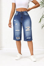 2025 Summer New Calf-Length Jeans For Women Fashion Ripped Slim Fit Butt Lift Denim Straight Legs Casual Clothing