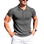Brand Name Stylish Summer Polo - Men's Elastic Short Sleeve with Bold Stripes and Stand Collar