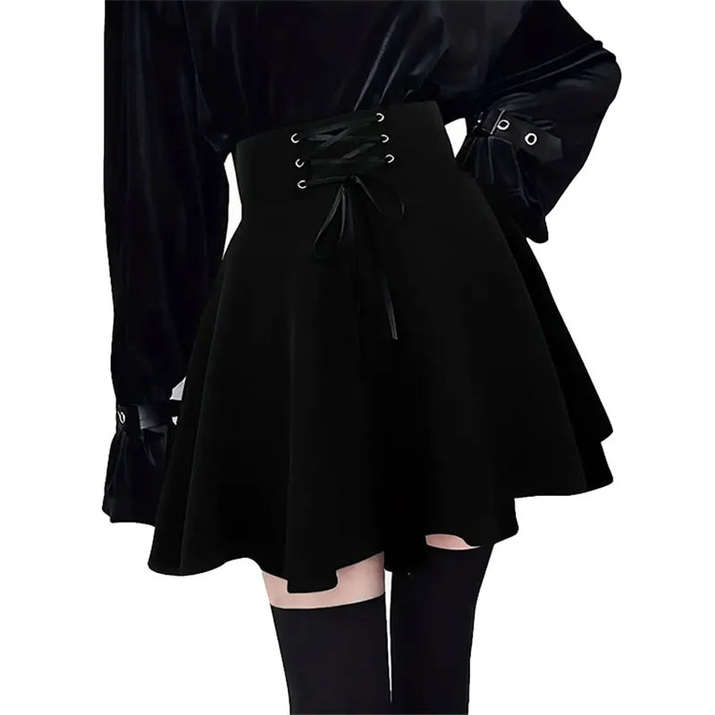 Halloween Mall Goth Skirt Women Harajuku Y2k E-girl High Waist Bandage Black Mini Skirt Dark Gothic Punk Club Wear Streetwear