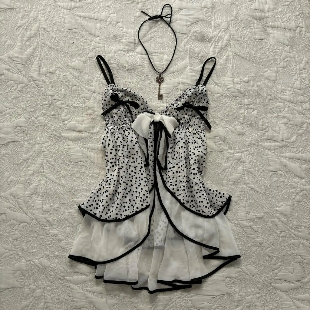 Aesthetic Slim Dress Harajuku Y2K Women Polka dot skirt Chic Maiden Frock Hot Girl Classic Fashion Classic Korean emo Sundress