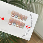 10pcs Handmade Fake Nails with Sticky Tabs Summer multicolor French Cat Eye Beautiful press on Nails Medium Short Stick-on Nails