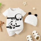 0-12Months Newborn Baby Boy Romper Animal Panda Bear Short Sleeve Jumpsuit + Hat 2PCS Infants Clothes Summer Fashion Bodysuit