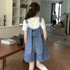 Denim Jumpsuit Rabbit Ears Cute Girl Chic Wide Legs High Waist Loose Korean Japan High Street Solid Jump Suits Women