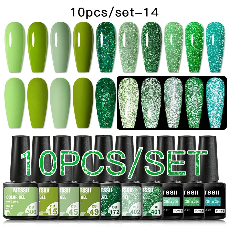 10PCS/Set Gel Nail Polish Set 125 Colors Glitter Semi Permanent Hybrid Gel Varnishes Base Top Coat Soak Off UV LED Nail Art Gel
