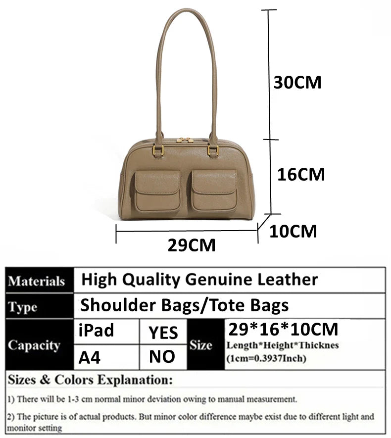 Burminsa Cowhide Genuine Leather Underarm Shoulder Bags For Women 2025 Luxury Designer Korean Bowling Tote Work Ladies Handbags