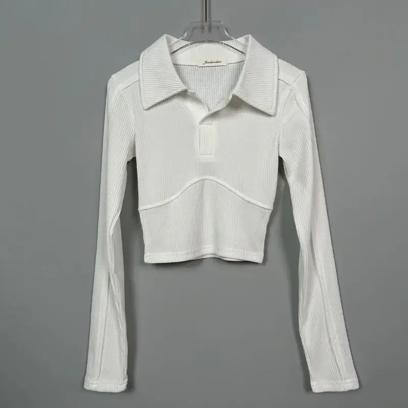 Elegant Coquette Women's Polo Neck T-Shirt - Long Sleeve, Chic Style, Effortless Elegance