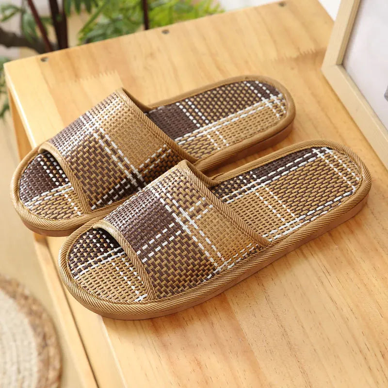 Bamboo Rattan Grass Summer Home Couple Wholesale Street Stall Indoor Thickened Soft Bottom Wooden Floor Home Linen Slippers