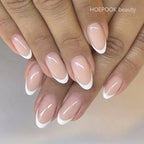 24pcs Nude French Fake Nails White Edge Almond False Nails Art Full Coverage Removable Waterproof Artificial Press on Nail